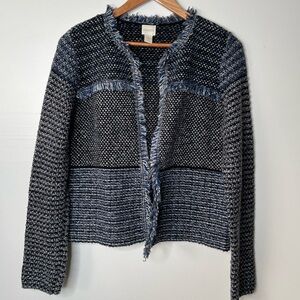 Chico’s Tweed Open Knit Fringe Jacket, M